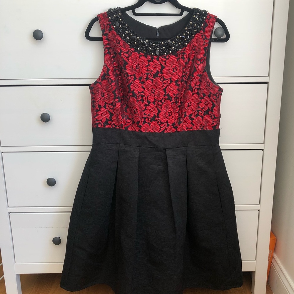 Eliza J Black/Red Lace Fit and Flare Dress